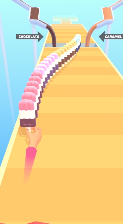 Popsicle stack approaching chocolate and caramel path choice
